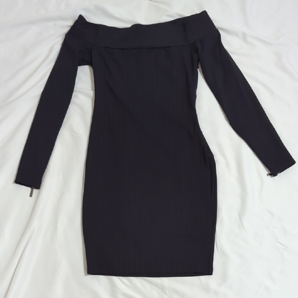 Guess Off-Shoulder Long Sleeve Mini Dress, Color Black Size S